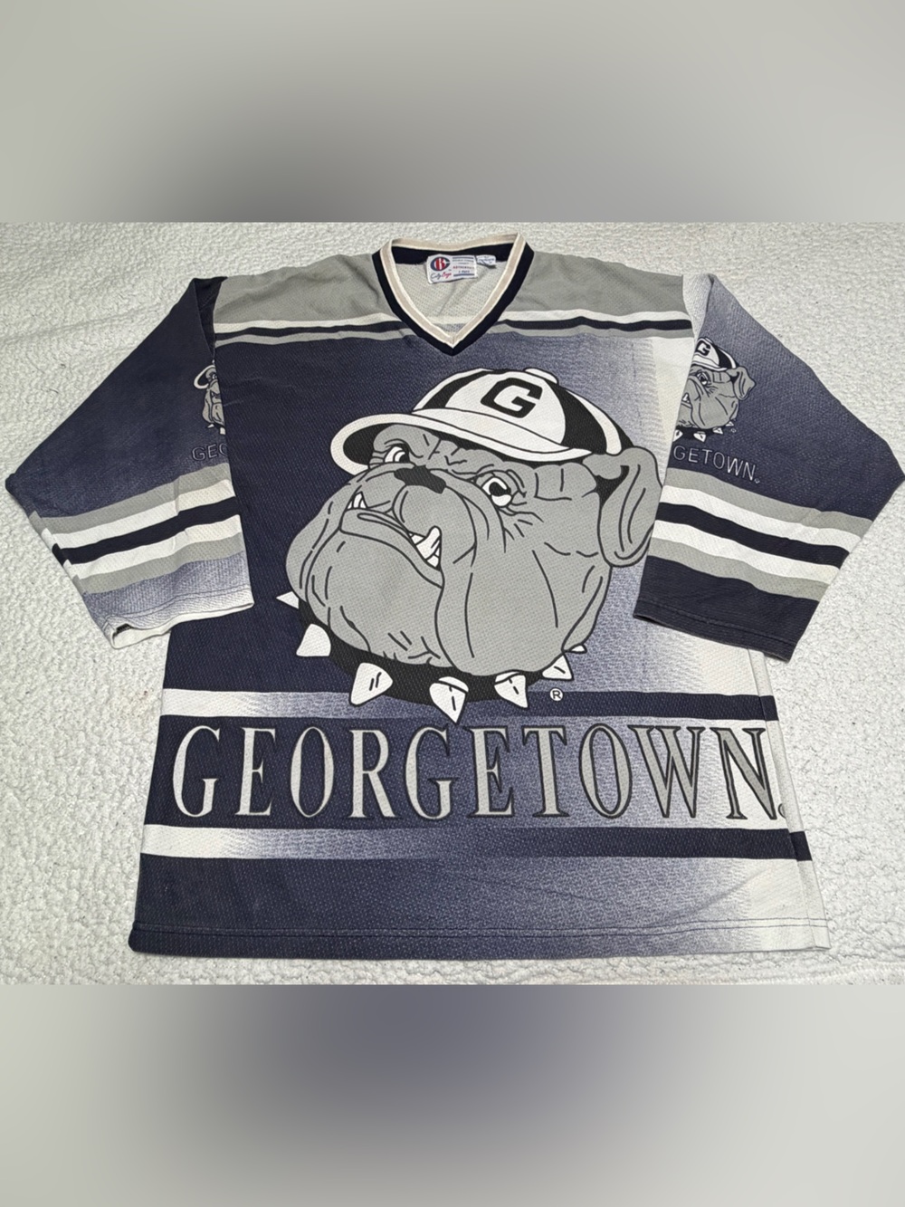 Vintage 90s Georgetown Hoyas NCAA AOP Hockey Jersey Large RARE HIP HOP CLEAN